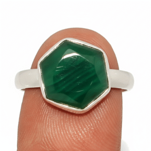 Green onyx ring (white metal)