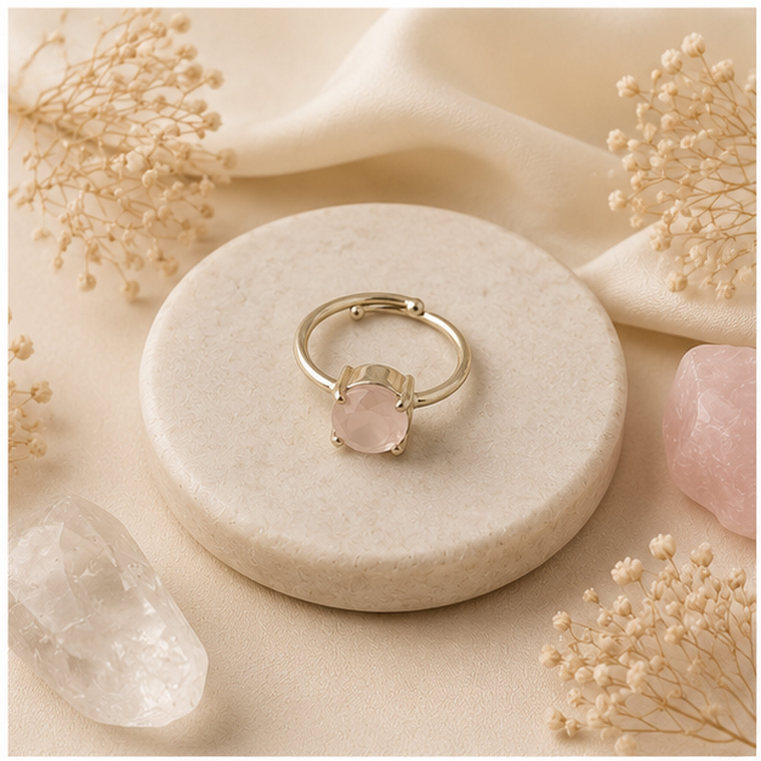 Rose quartz rings (white metal) - Image 4