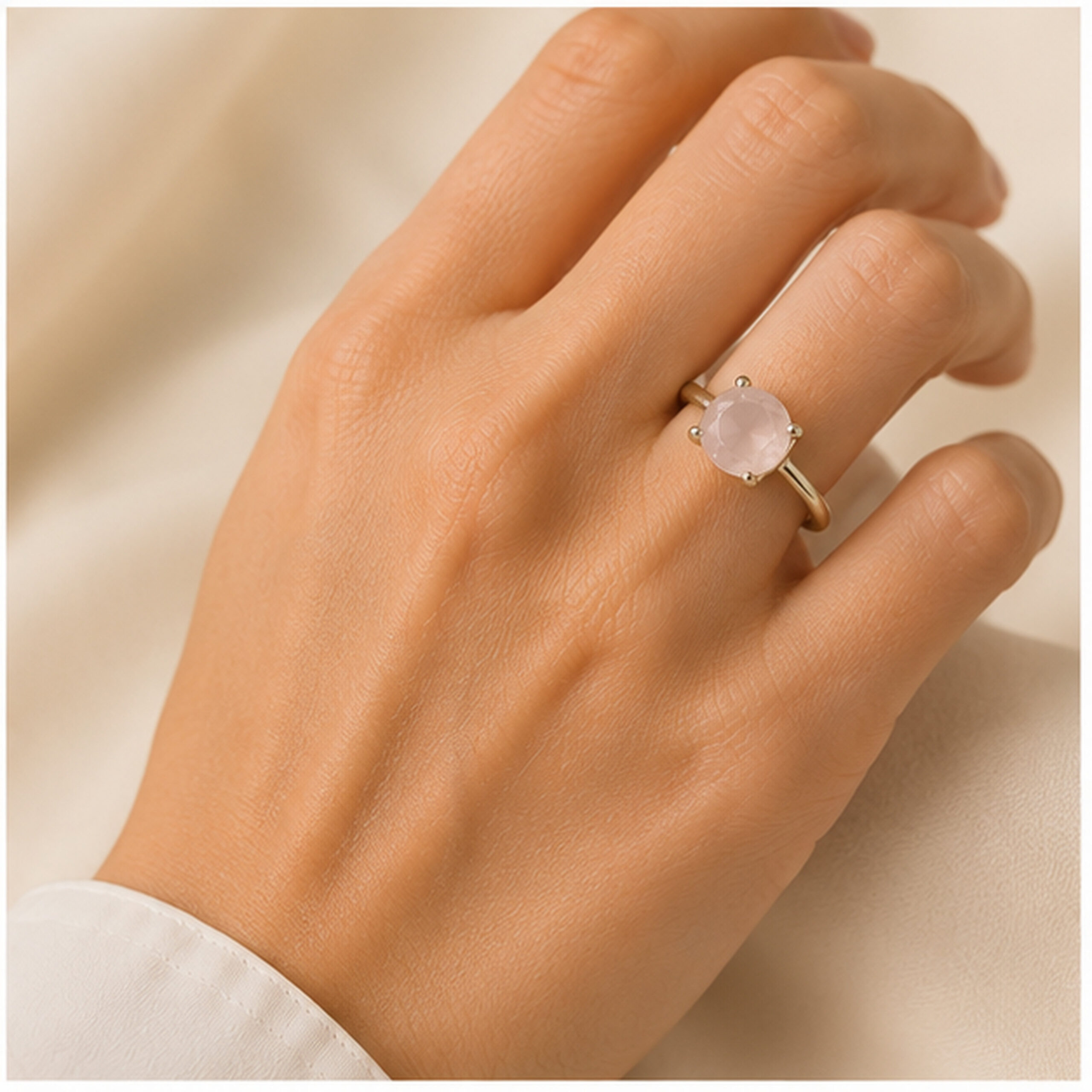 Rose quartz rings (white metal) - Image 3