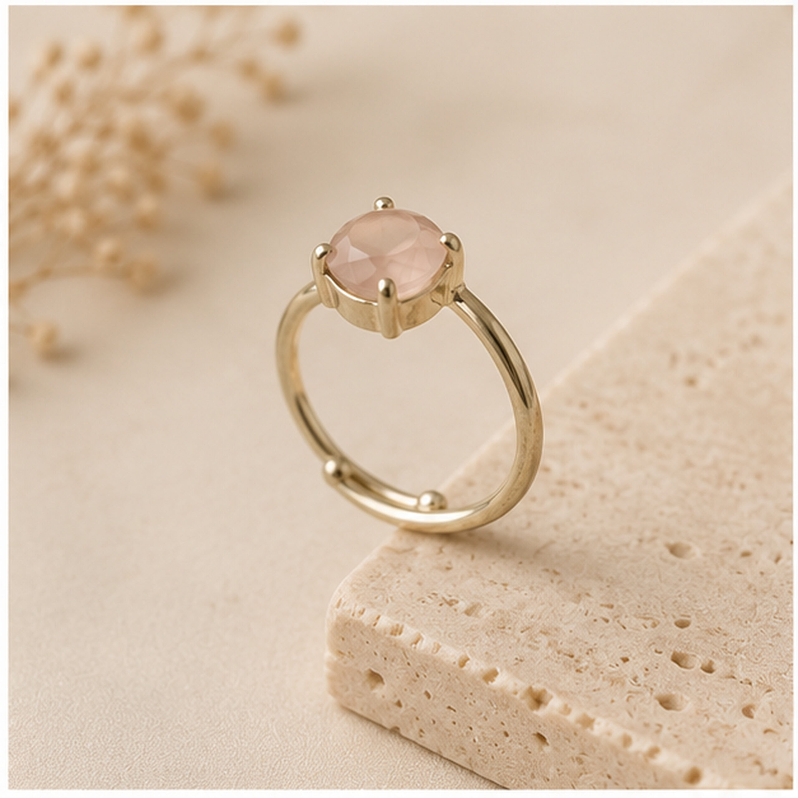 Rose quartz rings (white metal) - Image 2